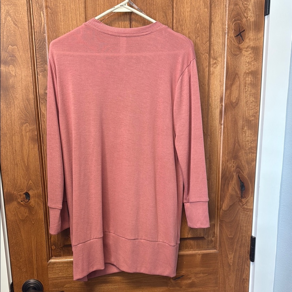 Zenana Outfitters Pink Cardigan Sweater V-Neck Long Sleeve - Picture 2 of 4